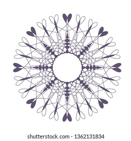 Decorative round frame for design with a geometrical ornament. Circle frame. Elegant element for printing of cards, invitations, books, for textiles, engraving, wooden furniture, forging. Vector.
