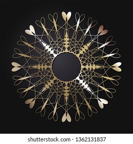 Decorative round frame for design with a geometrical ornament. Circle frame. Elegant element for printing of cards, invitations, books, for textiles, engraving, wooden furniture, forging. Vector.