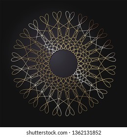 Decorative round frame for design with a geometrical ornament. Circle frame. Elegant element for printing of cards, invitations, books, for textiles, engraving, wooden furniture, forging. Vector.