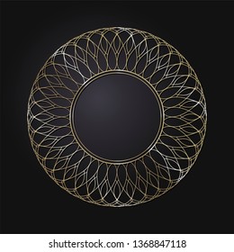Decorative round frame for design with a geometrical ornament. Circle frame. Elegant element for printing of cards, invitations, books, for textiles, engraving, wooden furniture, forging. Vector.