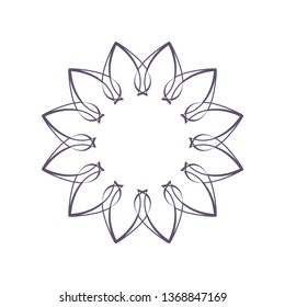 Decorative round frame for design with a geometrical ornament. Circle frame. Elegant element for printing of cards, invitations, books, for textiles, engraving, wooden furniture, forging. Vector.