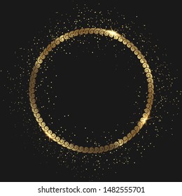 Decorative round frame for design with gold meander. Circle frame. Elegant element for printing of cards, invitations, books, for textiles, engraving, forging. Vector.