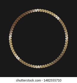 Decorative round frame for design with gold meander. Circle frame. Elegant element for printing of cards, invitations, books, for textiles, engraving, forging. Vector.