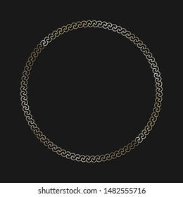 Decorative round frame for design with gold meander. Circle frame. Elegant element for printing of cards, invitations, books, for textiles, engraving, forging. Vector.