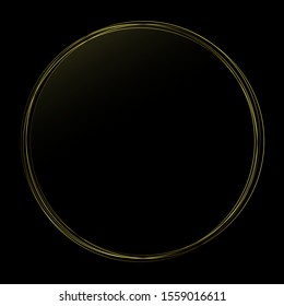Decorative round frame for design with gold abstract pattern. Golden circle frame. Template for printing postcards, invitations, books, for textiles, engraving, forging, cover, label, logo, pawnshop.