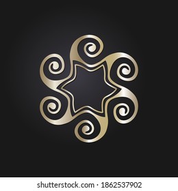 Decorative round frame for design with gold meander. Circle frame. Elegant element for printing of cards, invitations, books, for textiles, engraving, forging. Vector.