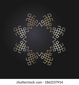 Decorative round frame for design with gold meander. Circle frame. Elegant element for printing of cards, invitations, books, for textiles, engraving, forging. Vector.