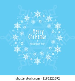 Decorative round frame for design with an ornament from snowflakes. Christmas and New Year. Template for printing cards, invitations, books, textiles. Vector.