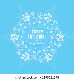 Decorative round frame for design with an ornament from snowflakes. Christmas and New Year. Template for printing cards, invitations, books, textiles. Vector.