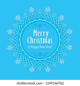 Decorative round frame for design with an ornament from snowflakes. Christmas and New Year. Template for printing cards, invitations, books, textiles. Vector.