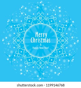 Decorative round frame for design with an ornament from snowflakes. Christmas and New Year. Template for printing cards, invitations, books, textiles. Vector.