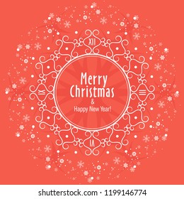 Decorative round frame for design with an ornament from snowflakes. Christmas and New Year. Template for printing cards, invitations, books, textiles. Vector.