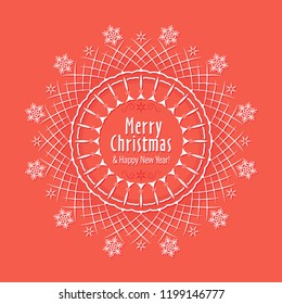 Decorative round frame for design with an ornament from snowflakes. Christmas and New Year. Template for printing cards, invitations, books, textiles. Vector.