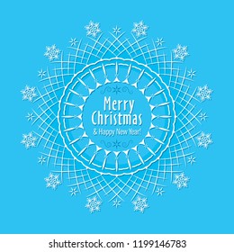 Decorative round frame for design with an ornament from snowflakes. Christmas and New Year. Template for printing cards, invitations, books, textiles. Vector.
