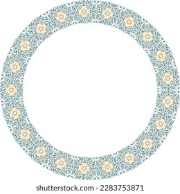 Decorative round frame. Elegant element for design in Eastern style, place for text. Floral golden border. Lace illustration for invitations and greeting cards.