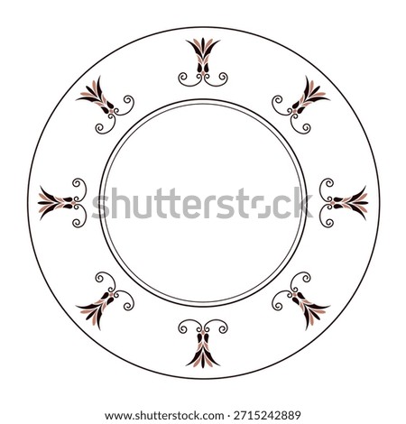 Decorative round frame with floral elements plate. Circle european border. Round antique border from Greek. Typical egyptian, assyrian, greek motives. For ceramic, porcelain, embroidery, laser, plate