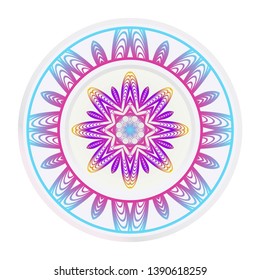 Decorative round frame and floral mandala ornament. Vector illustration. For kitchen decoration.