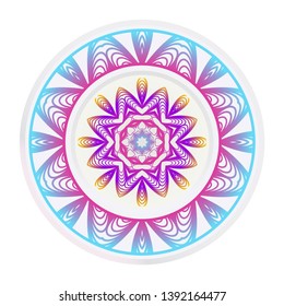 Decorative round frame and floral mandala ornament. Vector illustration. For kitchen decoration.