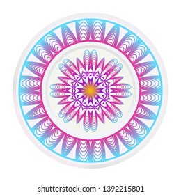 Decorative round frame and floral mandala ornament. Vector illustration. For kitchen decoration.