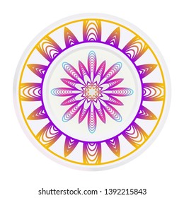 Decorative round frame and floral mandala ornament. Vector illustration. For kitchen decoration.