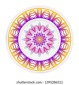 Decorative round frame and floral mandala ornament. Vector illustration. For kitchen decoration.