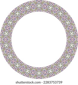 Decorative round frame with floral pattern. Elegant element for design in Eastern style, place for text. Floral border. Lace illustration for invitations and greeting cards.