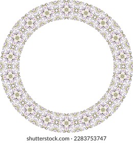 Marco redondo decorativo con motivos florales sobre fondo blanco. Ilustración vectorial.