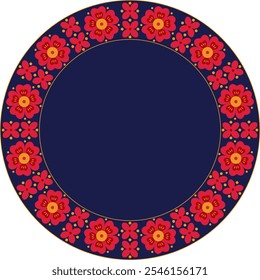 Decorative round frame with flourish ornament. Circle frame with copy space. Template for printing cards, invitations, greeting, New year eve and festivals theme vector.