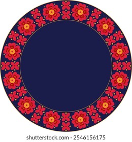 Decorative round frame with flourish ornament. Circle frame with copy space. Template for printing cards, invitations, greeting, New year eve and festivals theme vector.