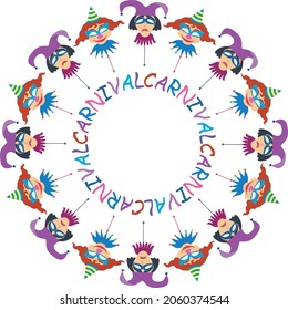 Decorative round frame from glad and sad carnival masks