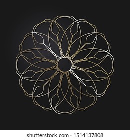 Decorative  round frame with gold abstract floral pattern. Circular ornament. An elegant element for design. Vector.
