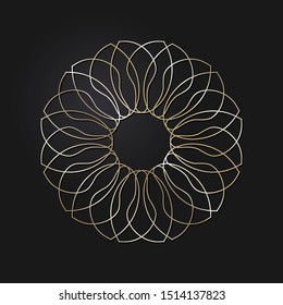 Decorative  round frame with gold abstract floral pattern. Circular ornament. An elegant element for design. Vector.