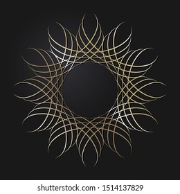 Decorative  round frame with gold abstract floral pattern. Circular ornament. An elegant element for design. Vector.