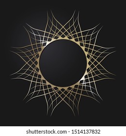 Decorative  round frame with gold abstract floral pattern. Circular ornament. An elegant element for design. Vector.