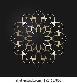 Decorative  round frame with gold abstract floral pattern. Circular ornament. An elegant element for design. Vector.
