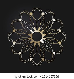 Decorative  round frame with gold abstract floral pattern. Circular ornament. An elegant element for design. Vector.