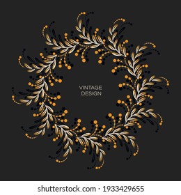 Decorative round frame. Golden vintage border. Design vector round background for monograms.