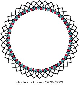 Decorative round frame with hearts
