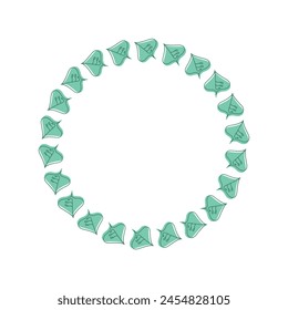 Decorative round frame with leaves. Botanical circle frames. Floral wreath collection. Design for creating invitations, posters, cards. Vector illustration.
