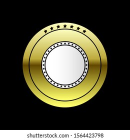  Decorative round frame with metallic golden pattern and seven rating stars for design. Circle frame for logo, label, hotel name, rating, ranking, cover or web page graphic design element.