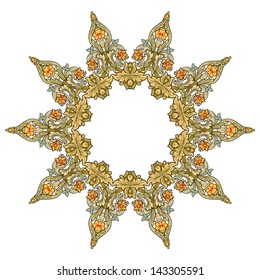 Decorative round frame with orange berries on white background (vector)