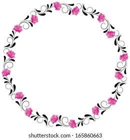 Decorative round frame with pink roses