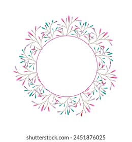 Decorative round frame with plants. A place for text and photos. Vector design