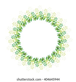 Decorative round frame with small twigs and berries. Fine twigs  on a white background. Delicate wreath. Vector stock.