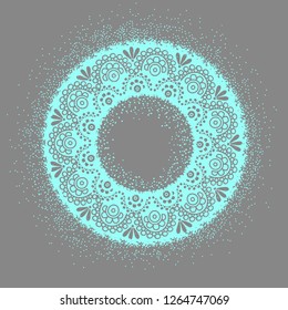 Decorative round frame, stylized flower motifs, lace