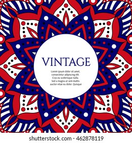 Decorative round frame vector. Vintage ornament design with turkish, ottoman, arabic or islamic motif. Template for fashion banner, tag, flyer, label, greeting card or wedding invitation.