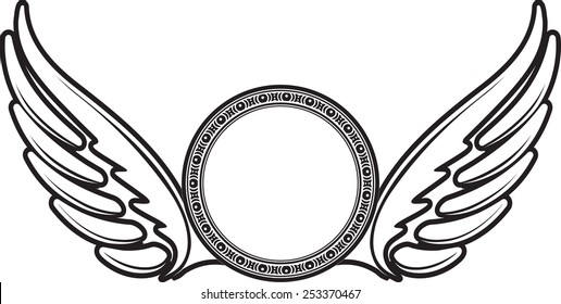 Decorative round frame with wings for design