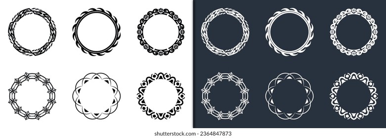 Decorative round frames for design. Six Circle Boredrs in Two Color Schemes. Circular Frame.