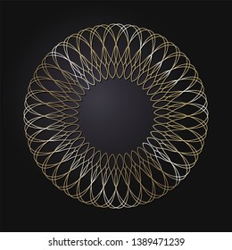 Decorative round gold frame for design with a abstract floral ornament. Circle frame. Elegant element for printing of cards, invitations, books, for textiles, engraving,  forging. Vector