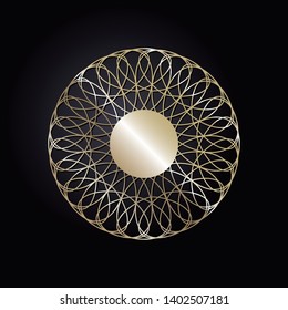 Decorative round gold frame for design with a abstract floral ornament. Circle frame. Elegant element for printing of cards, invitations, books, for textiles. Vector